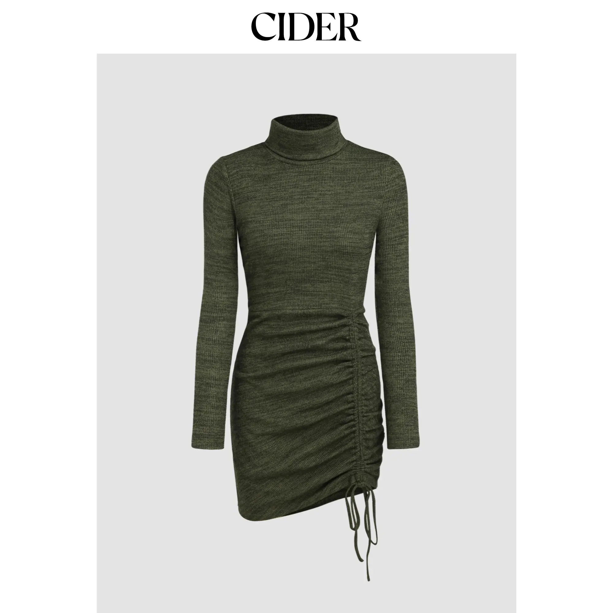 Cider [2 colors, size 2-26] Solid Ruched Drawstring Knitted Mini Dress