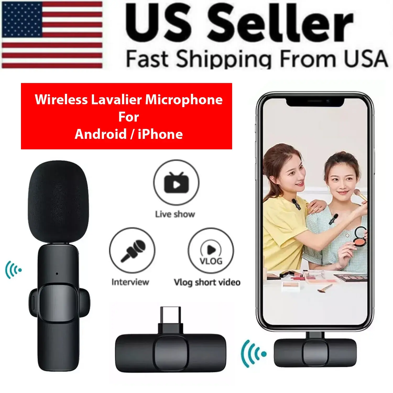 Wireless Lavalier Microphone, Mini Portable Mic for Android/Iphone Audio & Video Recording