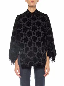 Victorian Black Silk 1880 Venetian Hand Woven Soprarizzo Velvet Dolman Jacket With Rare Beaded Chenille "Caterpillar" Fringe