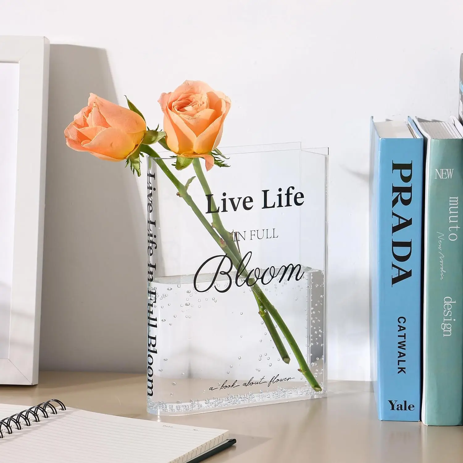 Acrylic Book Vase for Home Decor, 6x8 Inches Aesthetic Room Decor Flower Table