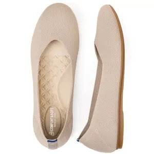 Flatgios Women's Ballet Flats Knitted Round Toe Flat Women's Walking Shoes Comfortable Casual Shoes Nude-11