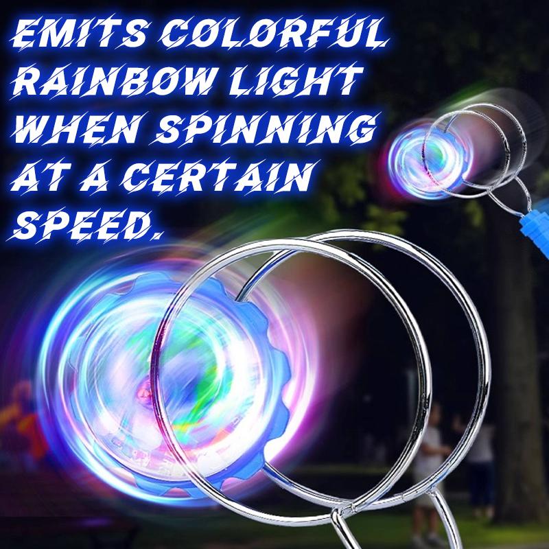 Hand-Crank Magnetic Spinning Top Toy – Features dazzling LED rainbow color-changing lights, multiple play modes, and multiplayer battle capability. A fun, stress-relieving toy that helps strengthen wrist dexterity, suitable for both adults and kids