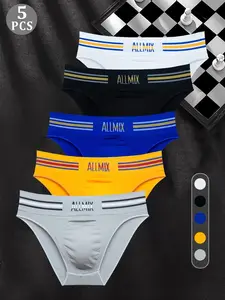 Men's Letter Underwear Seamless Invisible Low Waist Triangle Briefs, Soft Stretch Briefs, Soft Comfy Brief, 5pcs Sexy Colorful Striped Sporty Underpants for Men, Daily Casual Underwear