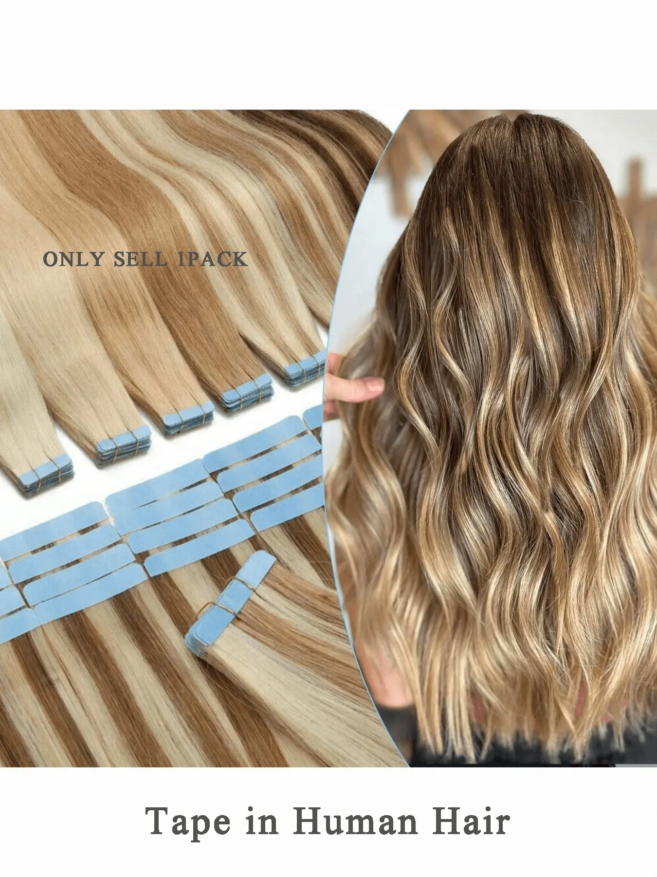 Human Hair Patch Extensions, Invisible Tape-In Pieces, Perfect for Women Gifts Parties Valentine’s Day Christmas New Year Halloween Cosplay Festivals Daily Wear Real Human Hair