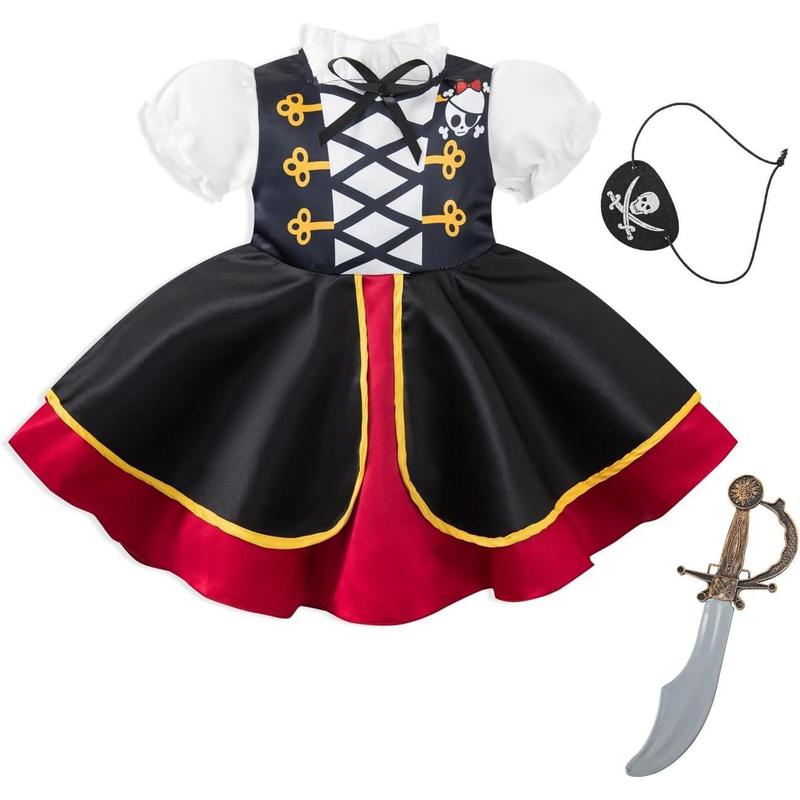 KF5-GCS035   Toddler Baby Girl Pirate Costume Halloween Sea Buccaneer Tutu Dress And Head Scarf With Pirate eye mask
