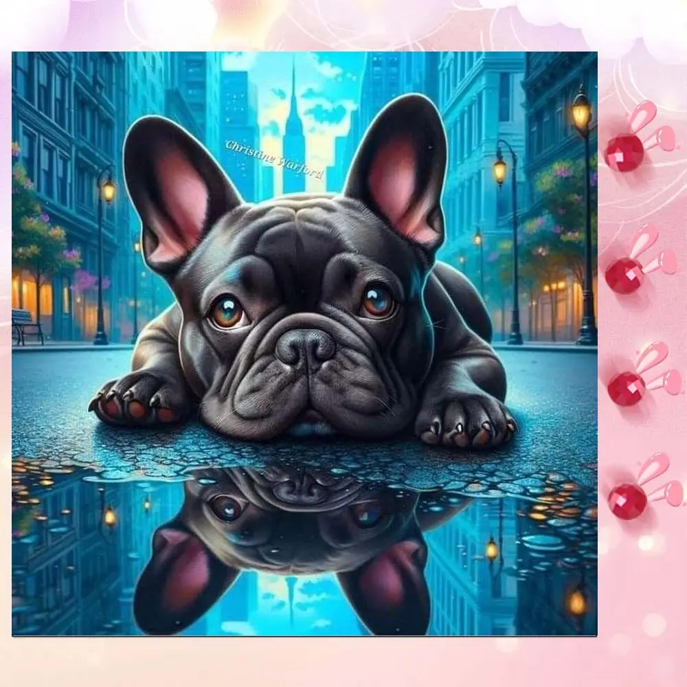 5D DIY Full Diamond Round Diamond Painting - Diamond Art Painting Kit Animals French Bulldog Mosaic, Canvas - DIY Decor, Home Wall Decoration, Suitable for Halloween and Christmas, Birthday and Anniversary Gifts