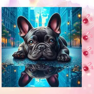 5D DIY Full Diamond Round Diamond Painting - Diamond Art Painting Kit Animals French Bulldog Mosaic, Canvas - DIY Decor, Home Wall Decoration, Suitable for Halloween and Christmas, Birthday and Anniversary Gifts