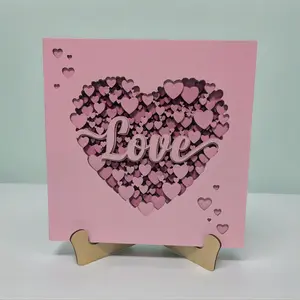 Layered Love Sign Pink Hearts Anniversary Wedding Gift Home Decor with Wooden Stand
