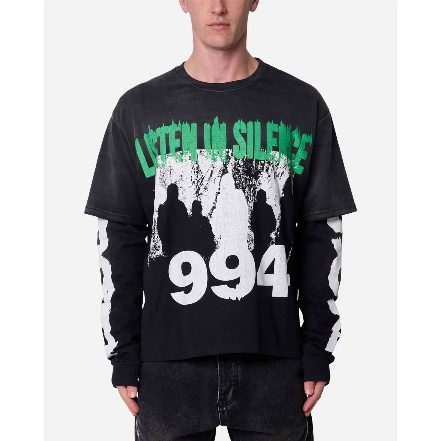 MNML Listen In Silence Long Sleeve T-Shirt Black