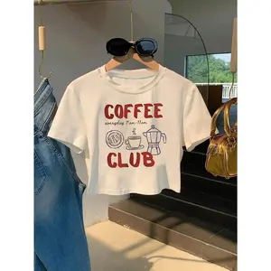 1pc Women's Coffee Club Graphic T-Shirt - White with Red Coffee Cup & Coffee Bean Print, Relaxed Fit Short Sleeve Top, Espresso Italiano/Cappuccino/Café Latte Design, Casual Everyday Shirt for Coffee Lovers, Birthday & Holiday Gift