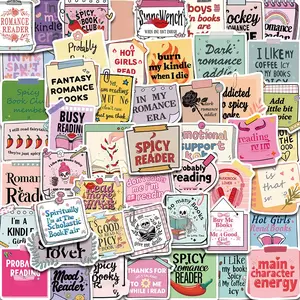 50 Pcs Bookish Smutty Sticky Notes Book Reading Stickers Graffiti Stickers Decorative Guitar Notebook Luggage DIY Waterproof, Flat Sticker Type