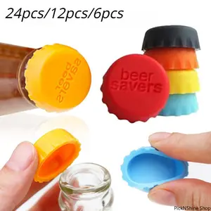 Reusable Silicone Bottle Cap Set, 6/12/24 Pcs Random Color Leakproof Sealed Stoppers for Beer, Soda, Wine, Universal Kitchen Beverage Storage Protective Cover Accessory