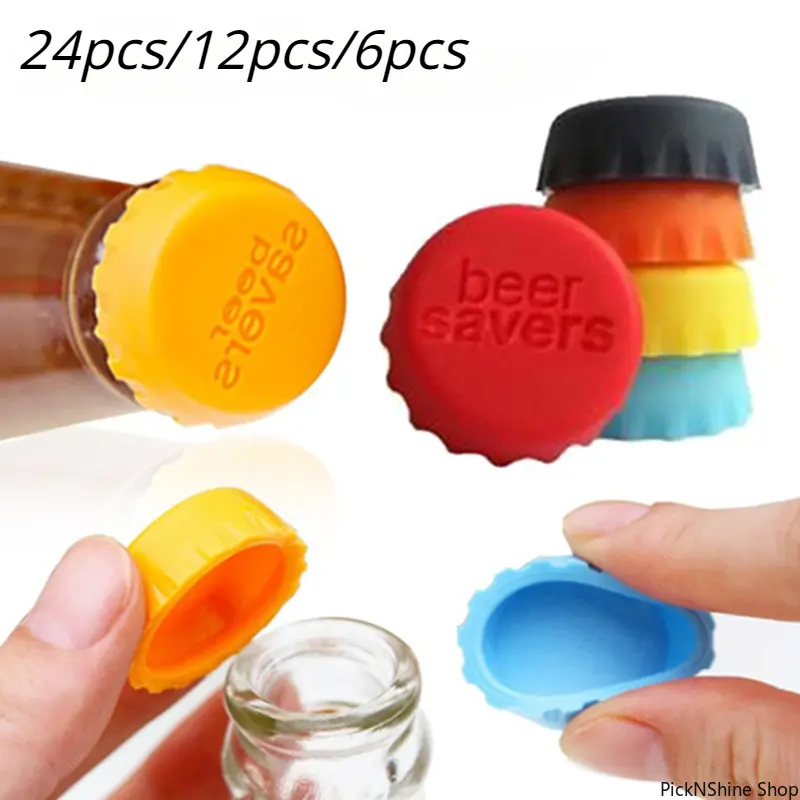 Reusable Silicone Bottle Cap Set - 6/12/24 Pcs Random Color Leakproof Sealed Stoppers on Bottles, Universal Kitchen Beverage Storage Accessory for Beer, Soda, Wine