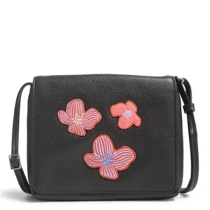 Vera Bradley Women's Outlet Faux Leather Small Flap Hipster Crossbody Bag Mock Orange on Moonless Night