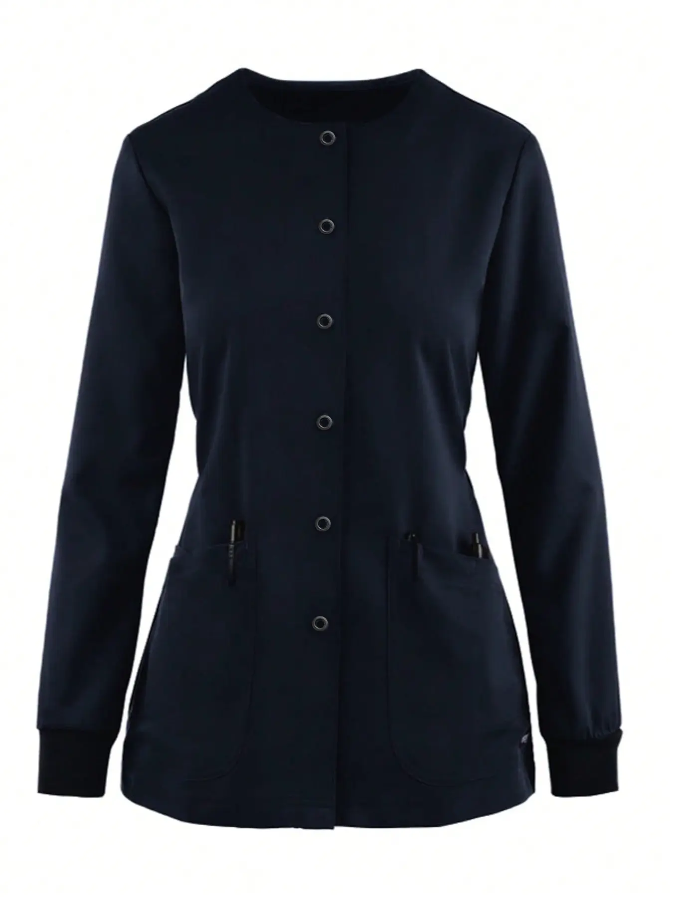 Women's Round Neck Long Sleeve Multi-Pocket Jacket Coats, Solid Color Jackets, Outerwear, Casual Sporty Top, Fashionable Commuter Workwear, Stylish Daily Wear