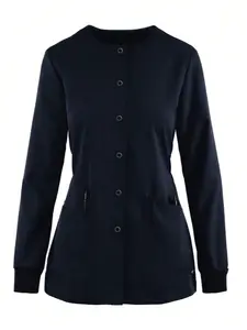 Women's Round Neck Long Sleeve Multi-Pocket Jacket, Casual Sporty Top, Fashionable Commuter Workwear, Stylish Daily Wear