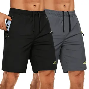 Men’s athletic shorts, 2-pack — loose fit, comfortable sports fabric, zip pockets, solid color, slightly stretchy