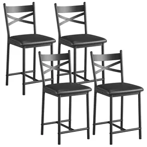 【GARVEE】Bar Stools Set of 4 for Kitchen, with Footrest and Back, PU Leather, High-Density Sponge, Metal Frame, Easy Assembly, Ideal for Kitchen Island, Apartment