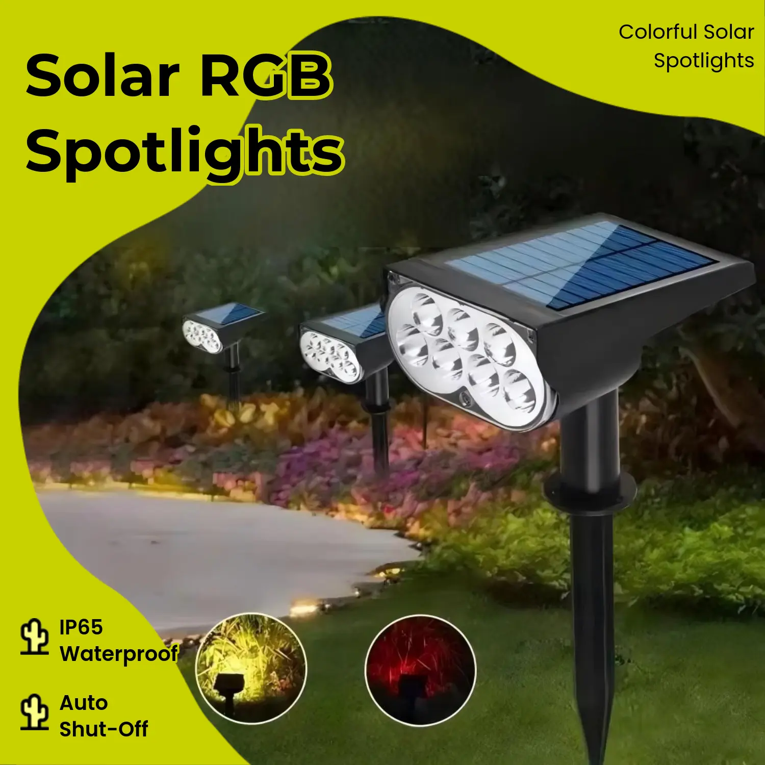 2pc/pack RGB Solar Powered Outdoor Spotlights - 7 LED Colorful, IP65 Rated Water Resistant Cordless, Built-in Panel, Auto Shut-Off, Adjustable Lighting Modes, Bulb Included Solar Courtyard Light for Patio, Garden