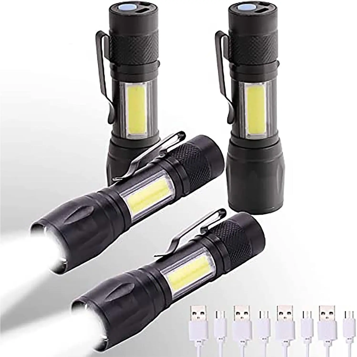 4-Pack USB Rechargeable Mini LED Flashlights with Camping Lantern Combo, High Lumens EDC Flashlights, Christmas Gifts for Men, Edc Flash Light