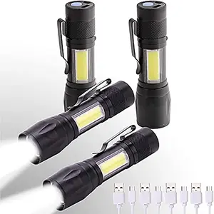 4 Pack USB Rechargeable Mini Small LED Flashlights, Camping Lantern Combo Flashlight, Bright High Lumens EDC Flash Light, Christmas Gifts for Men
