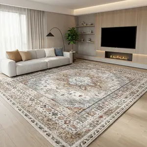 RUGIXE Machine Washable Vintage Blue Beige Area Rug 8x10 5x8 4x6 ft, Distressed Persian Floral Medallion Soft Velvet Low Pile Rug with TPR Non Slip Backing, Comfortable Durable Wear Resistant Carpet for Living Room Bedroom Entryway