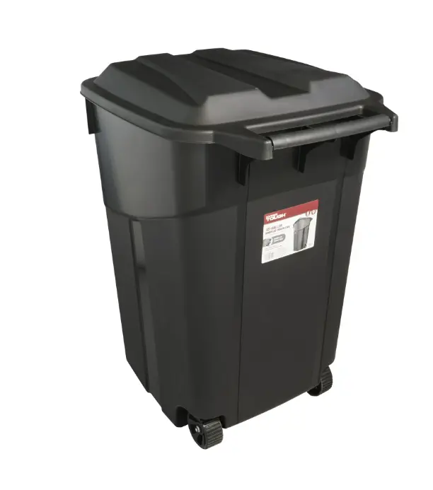 Hyper Tough 45 Gal Wheeled Heavy-Duty Plastic Garbage Can with Attached Lid, Black