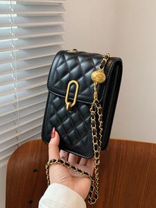 women's fashion quilted chain strap square bag, solid color rhombus embossed chic chain crossbody  bag, all-match commuter bag for work & daily used, daily clothing decor