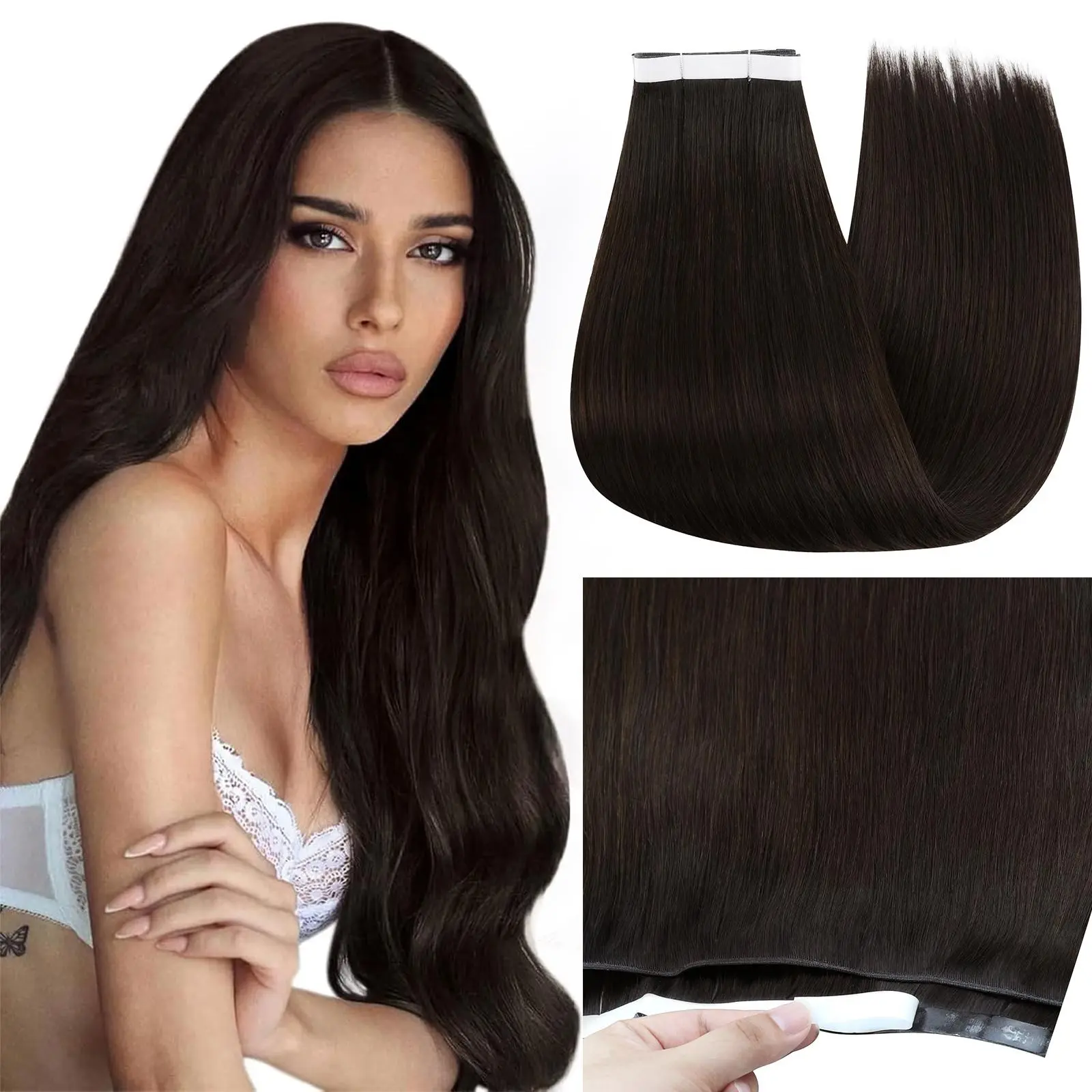 【18inch-24inch】Ve Sunny Tape in Hair Extensions Weft Tape Real Human Hair Hand Tied Natural Straight 50G Perfect for Everyone Use