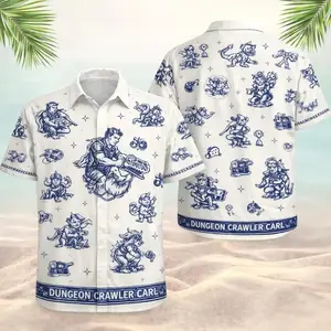 Dungeon Crawler Carl Hawaiian Shirt Men Women Fantasy RPG Character Print Loose Breathable Button Down Beach Casual Summer Spring Streetwear Fan Gift Top