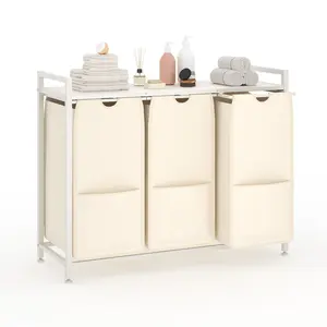 Laundry Basket Organizer, Laundry Hamper with Shelf & 2/3/4 Pull-Out Removable Oxford Fabric Bags, 2/3/4 x 12.8 Gal, Dirty Clothes Basket Organizer for Laundry room, Bathroom, Bedroom, White/Black
