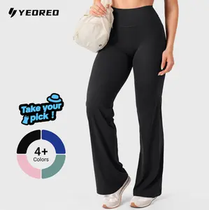 YEOREO Straight Leggings with Pockets for Women No Front Seam Workout Leggings High Waist Wide Leg Yoga Pants 29"/ 31.5" summervibes