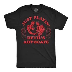 Mens Funny T Shirts Just Playing Devils Advocate Sarcastic Satan Graphic Novelty Tee for Men Mens Funny T Shirts Cool Vintage Fashion T-Shirt Gift Classic Menswear Halloween Apparel for Men Funny Halloween Black -