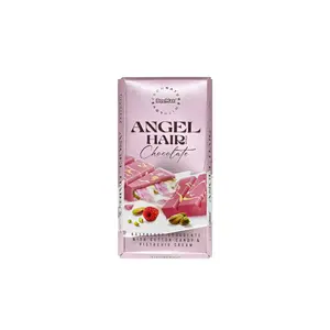 Viral Angel Hair Cotton Candy Chocolate Bar - Raspberry White Chocolate with Cotton Candy and Pistachio Cream Dubai Chocolate 6 oz (170 G) Bonbon Snack Strawberry