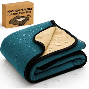 Blanket for Bed - Soft and Cozy Splash Blanket Protector, Spill & Stain Proof, Water Proof & Mess-Free, Reversible Spill Proof Cover, Blue/Beige 60"x80"
