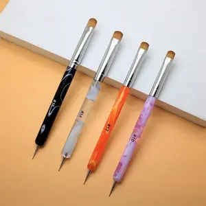 Pincel de Arte de Uñas de Dos Vías Profesional Brocha de Manicura Francesa con Herramienta de Puntos
