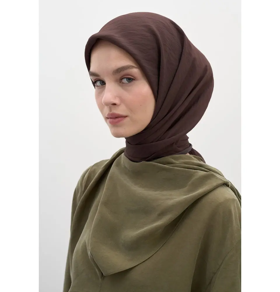 Solid Viscose Cotton Square Hijab - Dark Brown