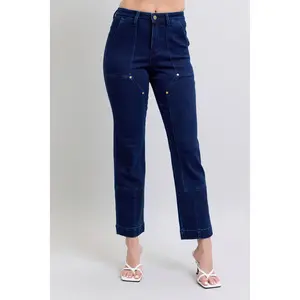 Judy Blue Full Size Hw Work Wear Knee Patch Straight Jeans Plus Size