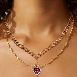 Heart Dagger Diamond Couple Necklaces Set Arrow Through Love Pendant Collar Chain Jewelry for Couples