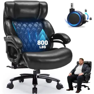 ARCH 800LBS Heavy Duty Office Chair & Massage Footrest Big & Tall Executive Chair with Adjustable Lumbar Support, PU Leather, Extra Wide Seat for Comfort