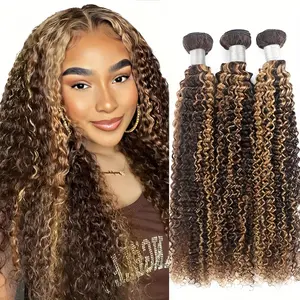 Hot Wholesale REBECCA BEAUTY Brazilian Human Hair Weave Bundles - Kinky Curly/Honey Blonde Light Brown to Darker tones, Voluminous Curls, Natural Look for Dreadlocks, Updos, Everyday Styles - Women & Men - Human Hair Extensions, Versatile Hairpiece,