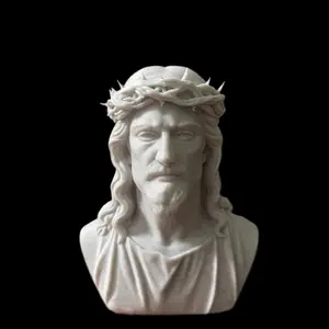 Jesus 3D Sculpt - Detailed Marble Bust with Crown of Thorns and Long Hair for Religious Decor
