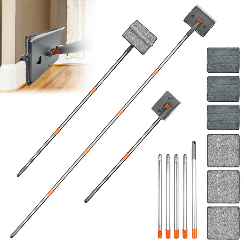 【Black Friday】Baseboard Cleaner Tool With Long Handle Wall Cleaner Mop With Extendable Handle 6 Reusable Mop Pads Duster Cleaning Tools For Baseboard Floor Door Molding Skirting Board Ceiling Wall Window Tile Adjustable,Christmas Gift