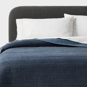 Full/Queen Ruched Velvet Quilt Blue - Threshold