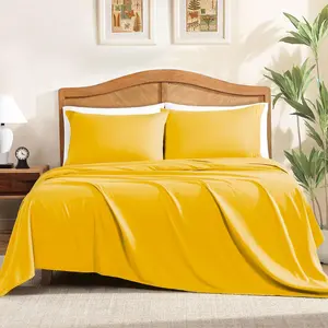 ClevaHome Queen Sheet Set, 4-Piece Bed Sheets for Queen Size Bed, Lightweight & Soft Easy Care Microfiber– Shrinkage & Fade Resistant Bedding Set with 14'' Deep Pockets (Mustard)