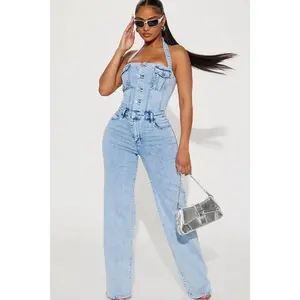 Stay Around Denim Jumpsuit - Light Wash S