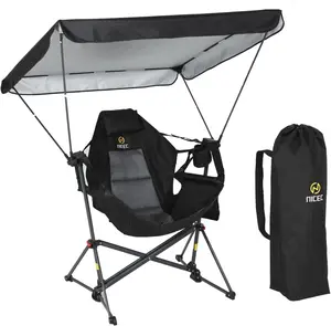 Hammock Camping Chair with Canopy, Portable Hammock Chair with Shade, Folding Swinging Chairs, Rocking Camping Chairs, with Adjustable Canopy, Cup Holder