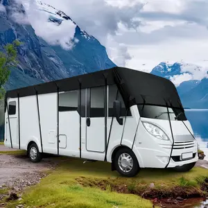 8.5x3m 210D Oxford Cloth RV Rooftop Sun Protection Tarpaulin, UV-Resistant All-Weather Foldable Cover, Easy-Setup Universal Motorhome Exterior Accessory