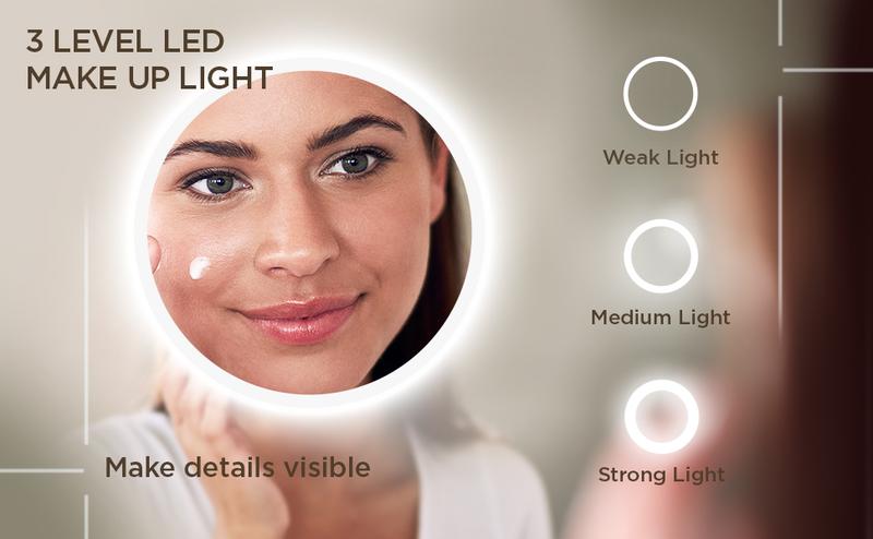 DayIn UV Mirror for Sunscreen Test with UV Camera, Sun Protection Visualization Travel Makeup Mirror with LED Light and 3X Magnification Pocket Mirror