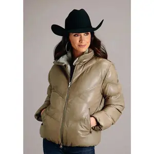 Stetson Chevron Quilted Puffy (Brown) - Women's Leather Jacket